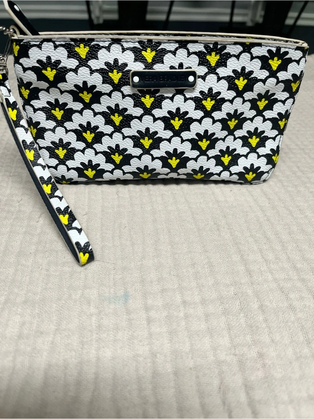 Vera Bradley Black White Yellow Floral Wristlet